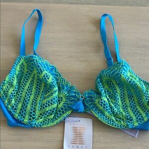 Savage X Fenty Teal & Lime Lace Underwire Bra 34DD